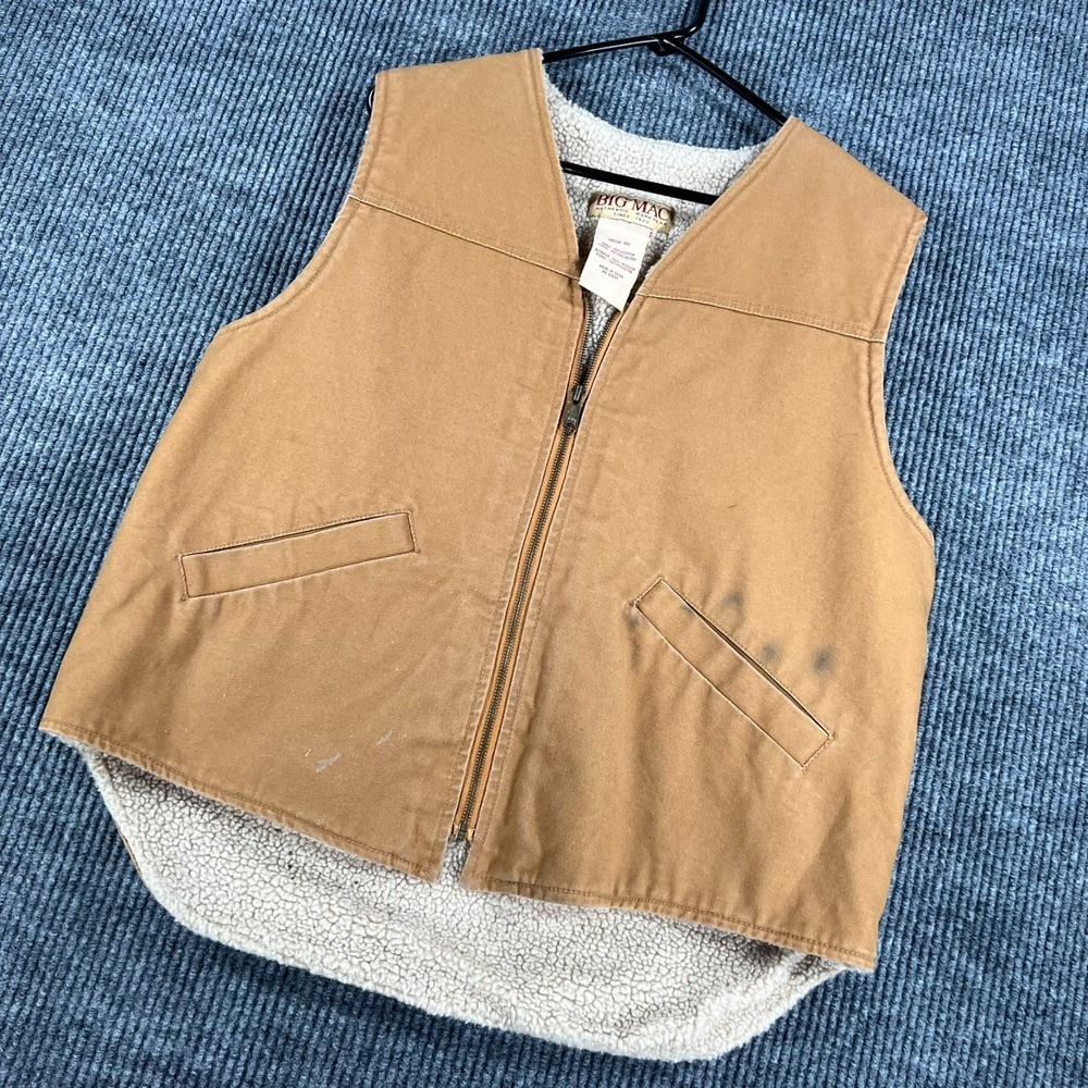 Vintage Big Mac Sherpa Fleece Lined Work Chore Vest Mens Medium Sleeveless Farm
